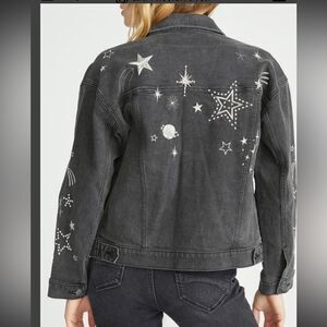 Driftwood Shooting Star Embroidered Beaded Denim Jacket In Black
